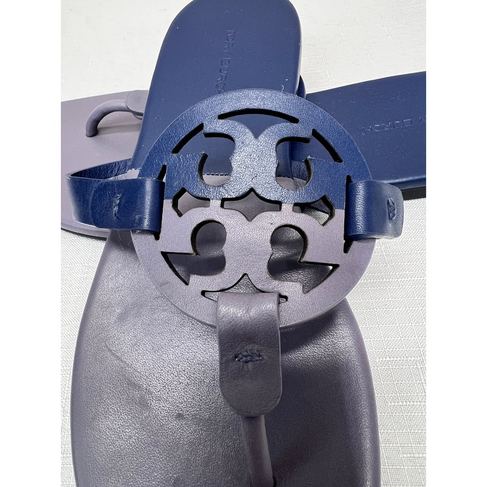 Tory Burch Miller Cloud Sandals Size 8 Blue Purple Excellent Leather Thong Flat - Picture 4 of 8